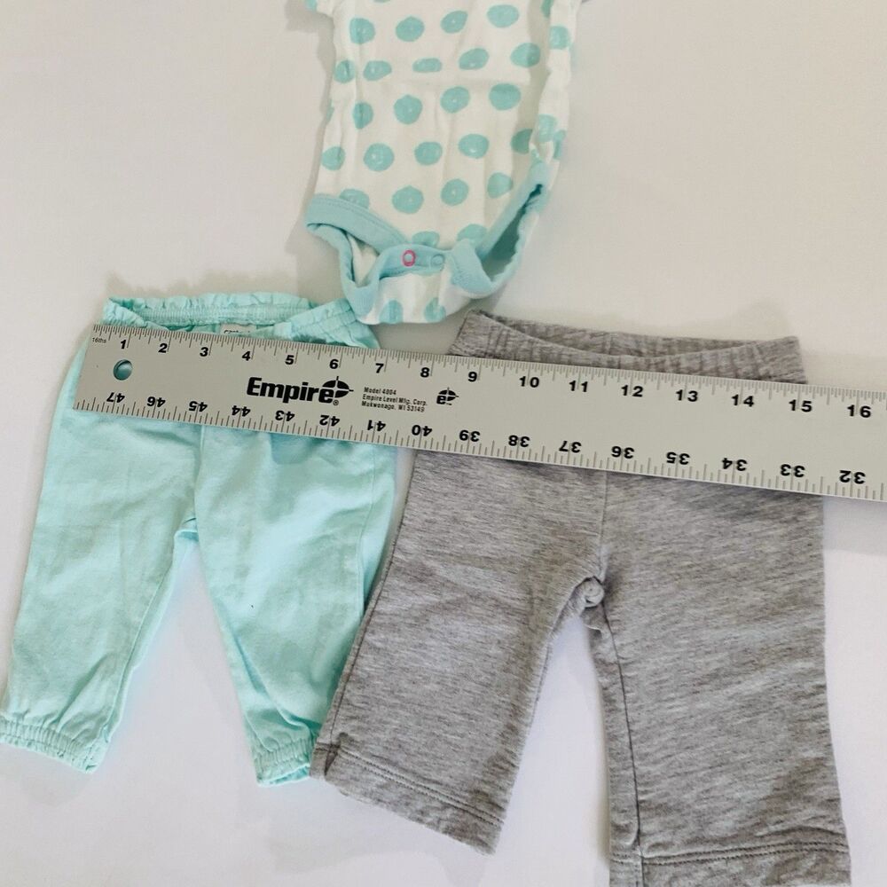 Carters Outfit Top Pants Set Baby Girl 3 Months White Blue Short Sleeve Stretch - Picture 6 of 8